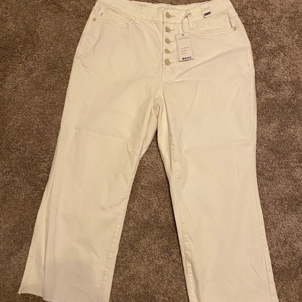 NWT JUDY BLUE BUTTON FLY HIGH RISE WIDE LEG CROPPED JEANS - SIZE 15/32